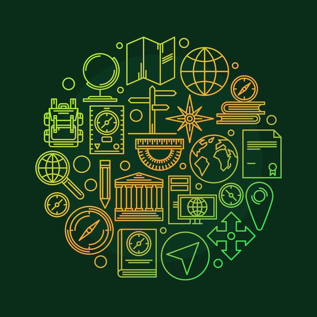 Geography vector Education concept round illustration in thin line style