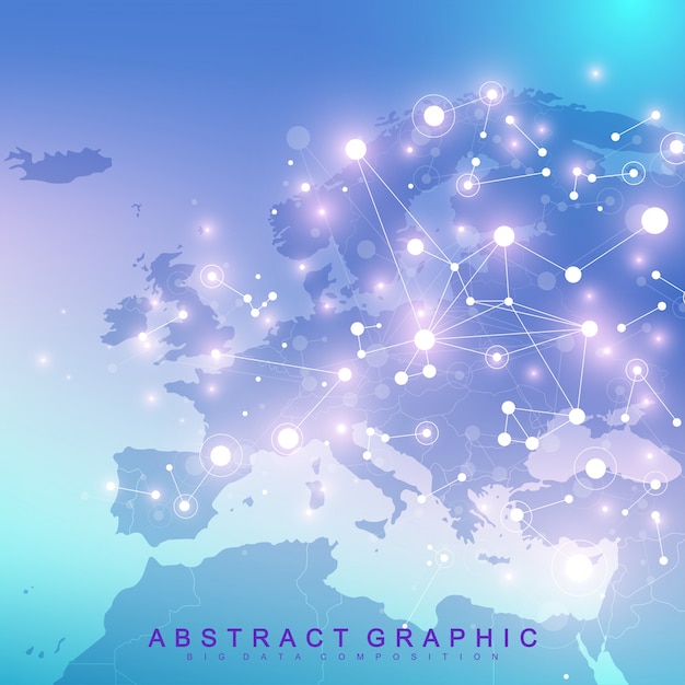 Geometric abstract background with connected line and dots. Network and connection background for your presentation. Graphic polygonal background. Scientific illustration
