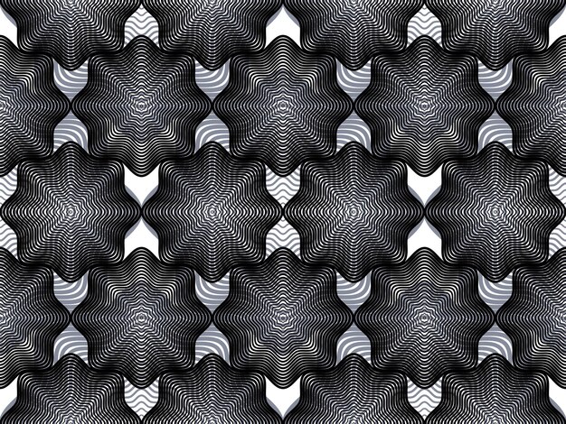 geometric black and white stripy overlay seamless pattern, bright vector abstract background. graphic symmetric ornament.