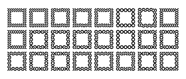 Geometric circle memphis abstract square border set