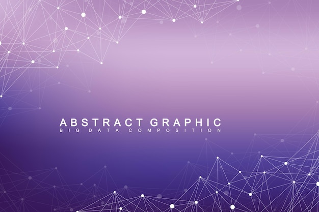 Geometric graphic background molecule and communication. Big data complex with compounds. Perspective backdrop. Minimal array. Digital data visualization. Scientific cybernetic vector illustration.