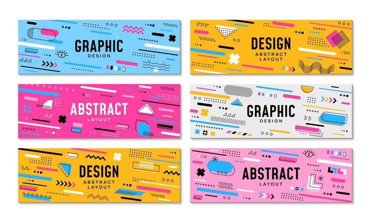 Vector geometric memphis banners abstract modern shapes