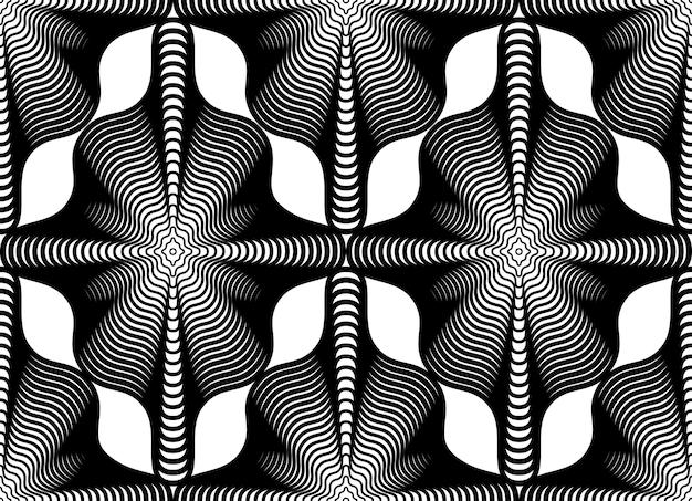 geometric monochrome stripy seamless pattern, black and white vector abstract background. graphic symmetric backdrop.