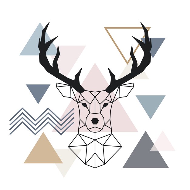 Geometric muzzle deer. Scandinavian style.