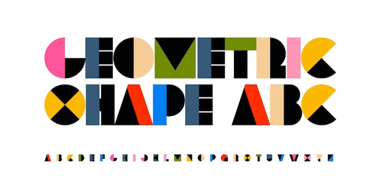 Vector geometric shape font color alphabet letters modern logo typography modular typographic design for logo headline cover title monogram lettering and branding type isolated vector typeset
