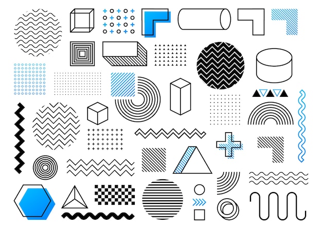 Geometric shape in vintage style. Bright color. Black abstract geometric shapes set