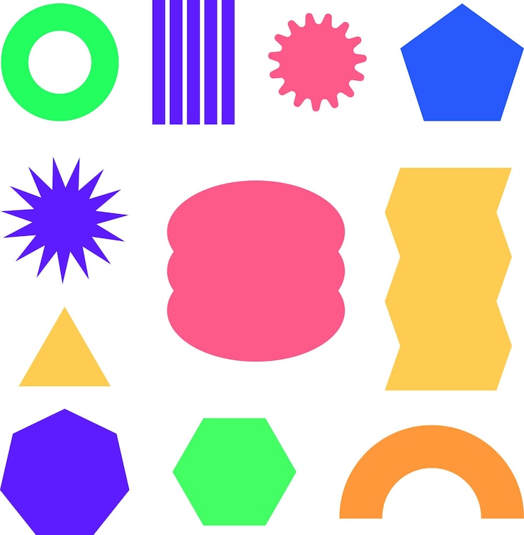 Vector geometric shape sticker colorful retro flat clipart set