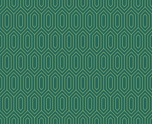 geometric style seamless pattern with golden line diamonds and rhombus on green jade background