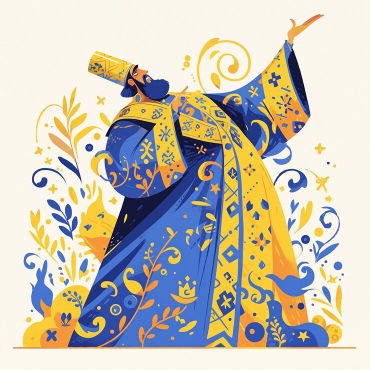 Vector georgian man in traditional georgian robe as a performer
