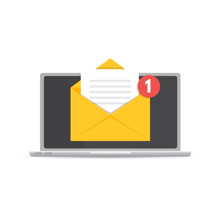 Vector get email concept. laptop with notification.