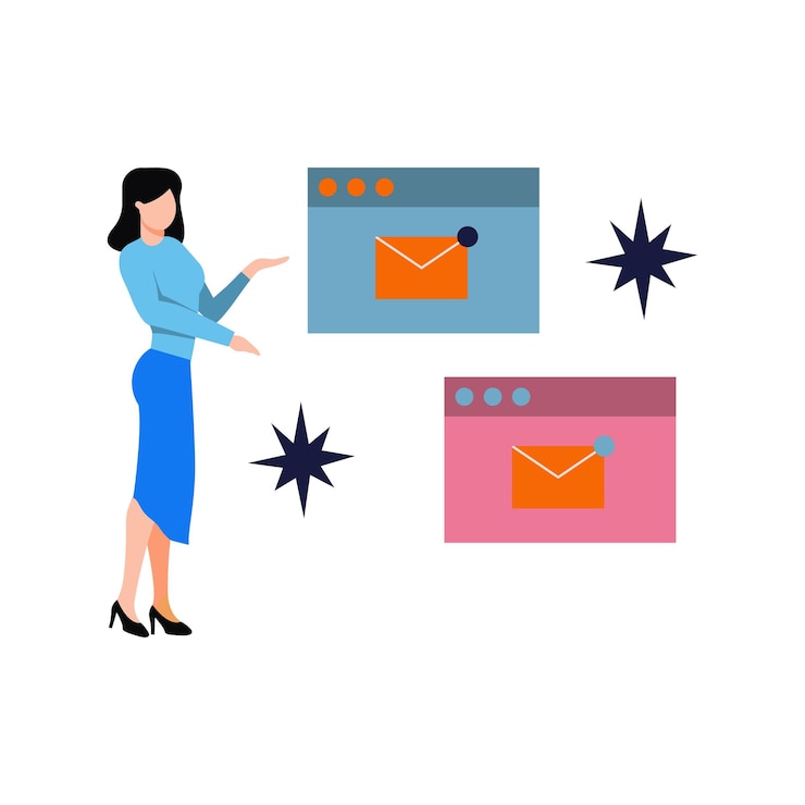 Vector girl checking web page mails.