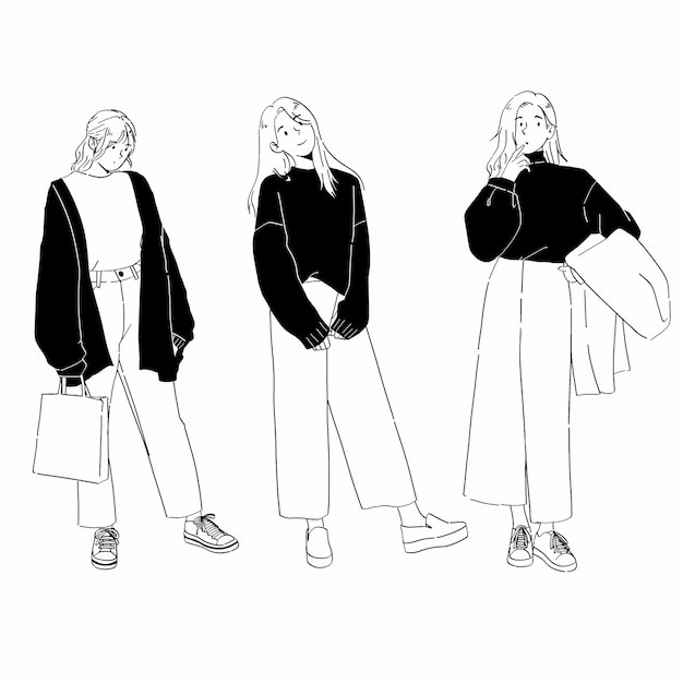 girl illustration korean style line art