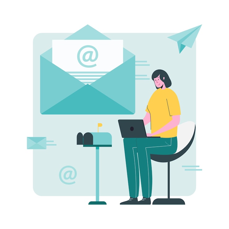 Vector girl sending email concept premium vector