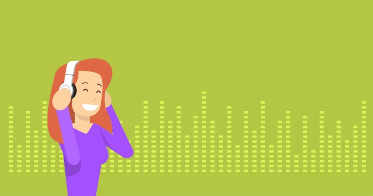 Vector girl wear headphones 