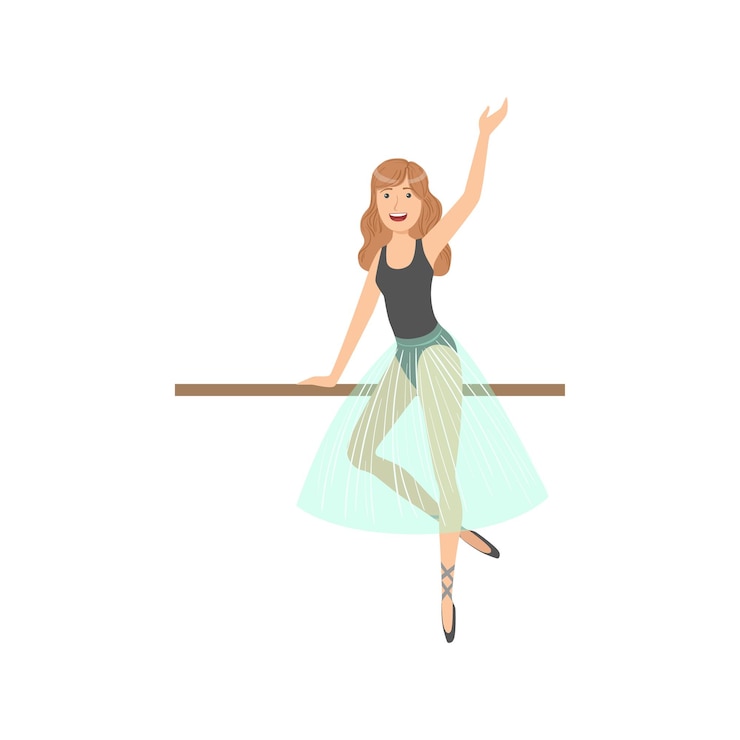 Vector girl with loose hair in ballet dance class exercising the pole