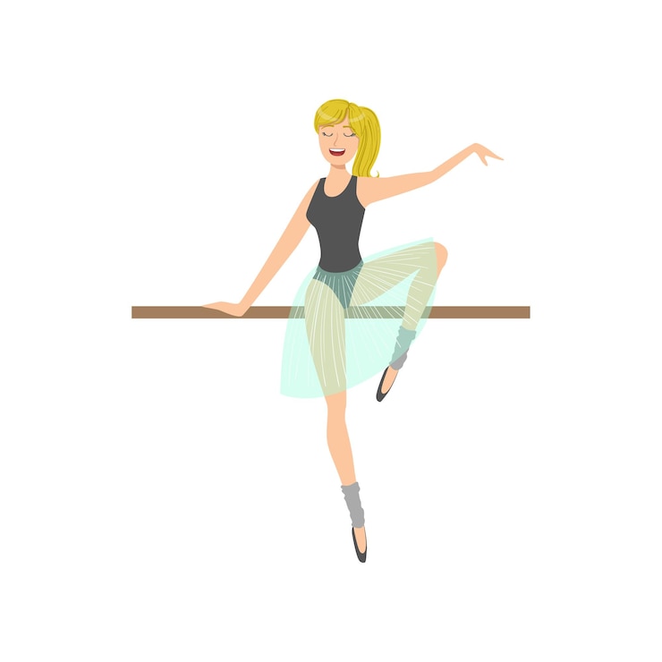 Vector girl with ponytail in ballet dance class exercising the pole