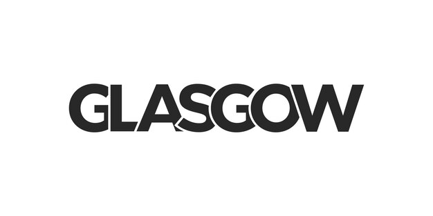 glasgow city in the united kingdom design features a geometric style illustration with bold typography in a modern font on white background