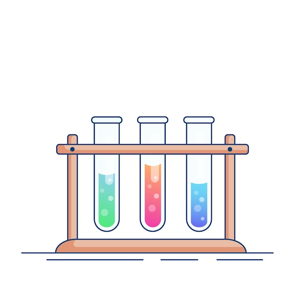 Glass chemical tubes with reagent in a rack Modern flat design for chemistry biotechnology biology