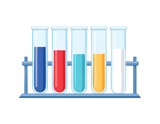 Glass laboratory chemical test tubes with liquid for analytical medical pharmaceutical and scientific research concept
