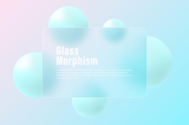 Glass morphism website landing page template Frosted glass partition with floating spheres
