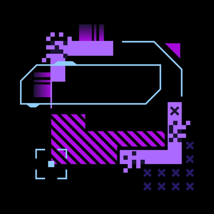 Glitch tech banner futuristic cybernetic circuit board concept featuring a purple palette