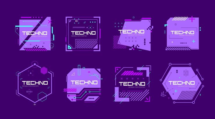 Vector glitch tech banners technology abstract frames