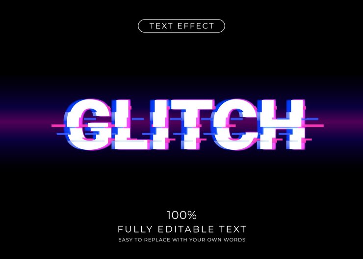Vector glitch text effect editable font style