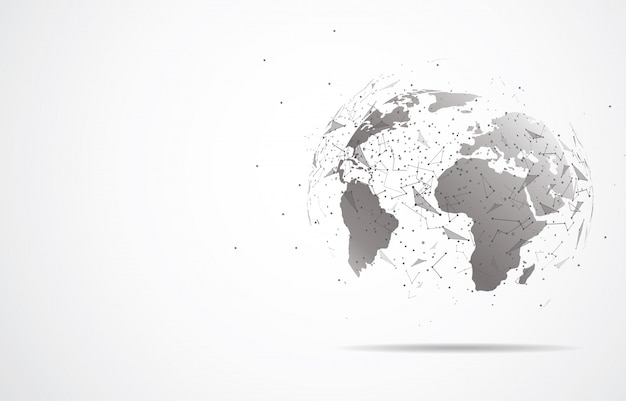 global network connection. world map point and line