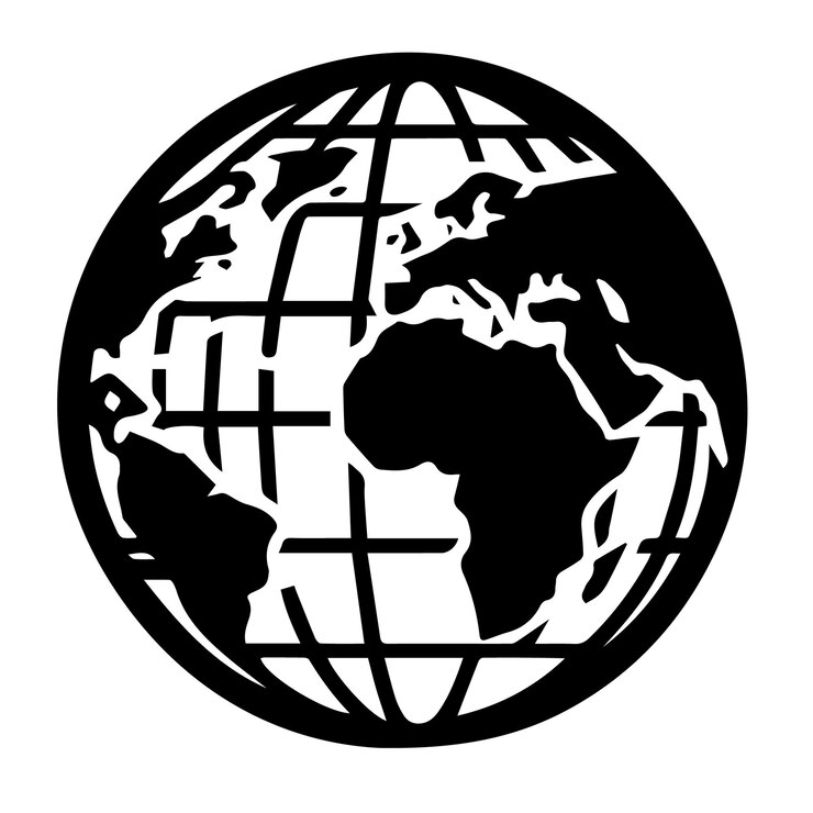 Globe and World Map Silhouette Icon