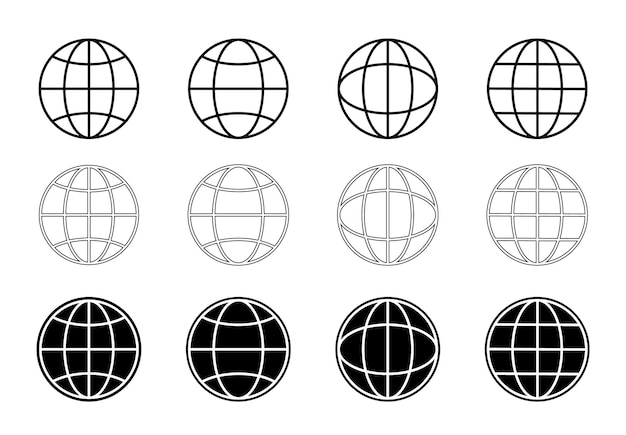 Globe icon set Planet Earth world map in different variations