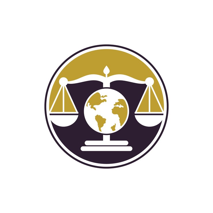 Globe law logo vector icon Scales on globe icon design