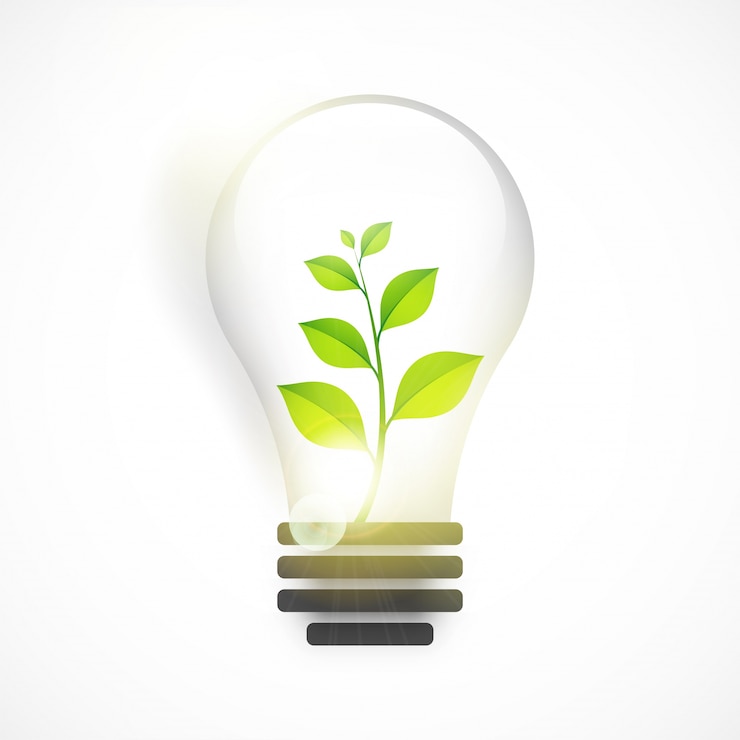 Vector glossy light bulb with green plant for save nature.