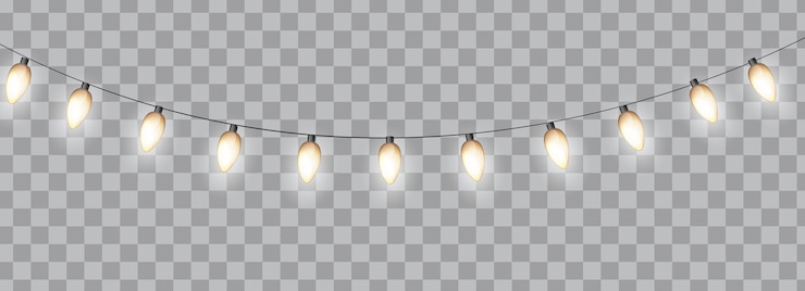 Vector glossy party bulb garland isolated on transparent background. 