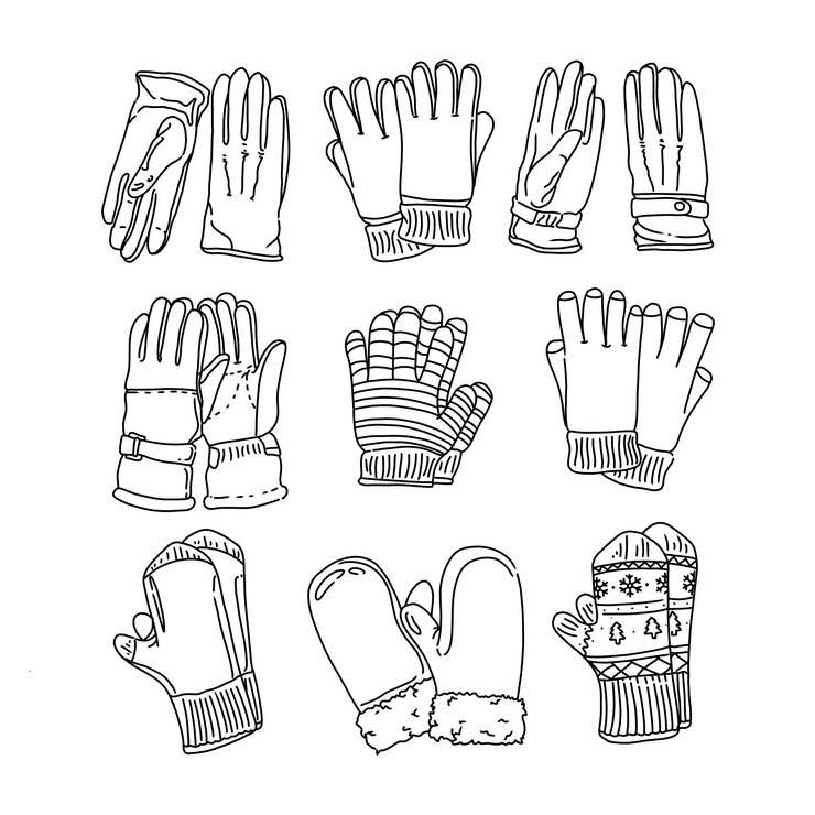 Vector gloves handrawn doodle illustrations vector set