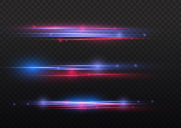 Glow flare spark Red blue light effect Speed police line Laser beams Horizontal motion rays Vector