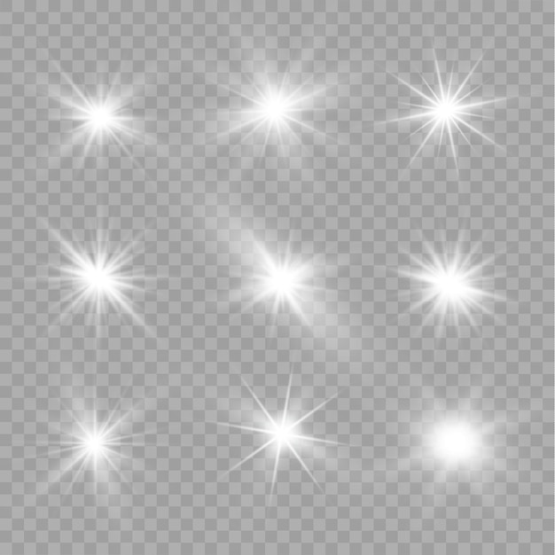 Glow isolated white transparent light effect set