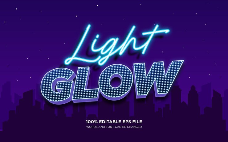 Vector glow light editable text style effect