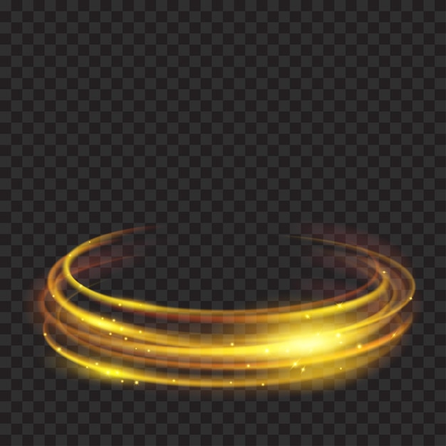 Glowing fire rings with glitter in gold colors on transparent background