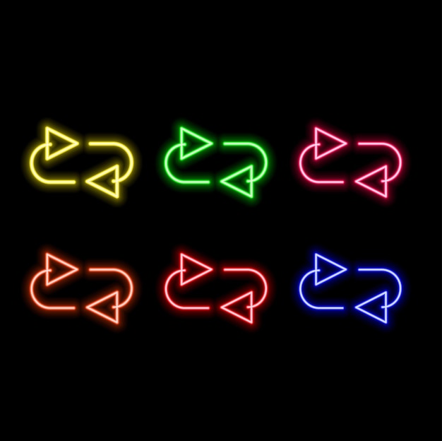 glowing neon arrow icon isolated on black background direction arrowhead symbol navigation pointer s