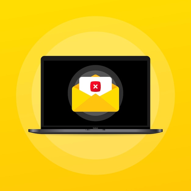 gmail on the laptop screen illustration. letter with rejected document. cross mark sign. vector on isolated background. eps 10.