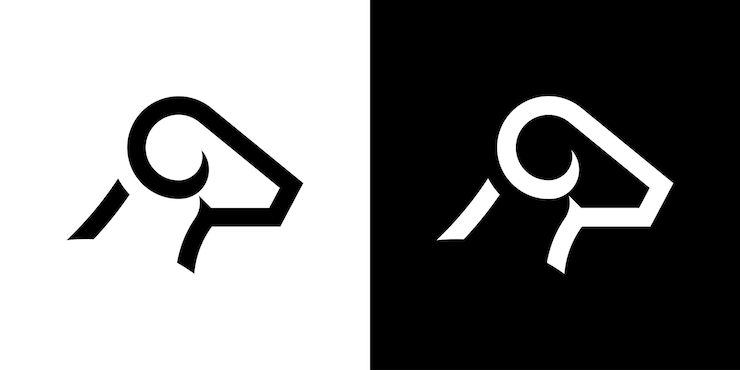 Vector goat head logo design made in a simple and abstract style