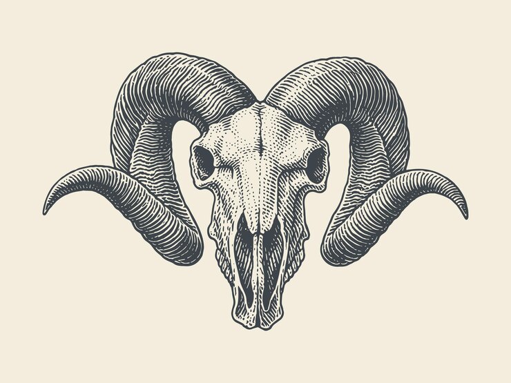 Vector goat skull with long horns