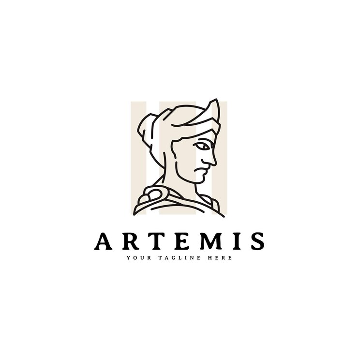 Vector goddess greek artemis logo design line art monoline style vector template