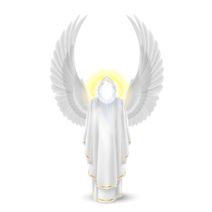 Vector gods guardian angel in white. archangels image. religious concept