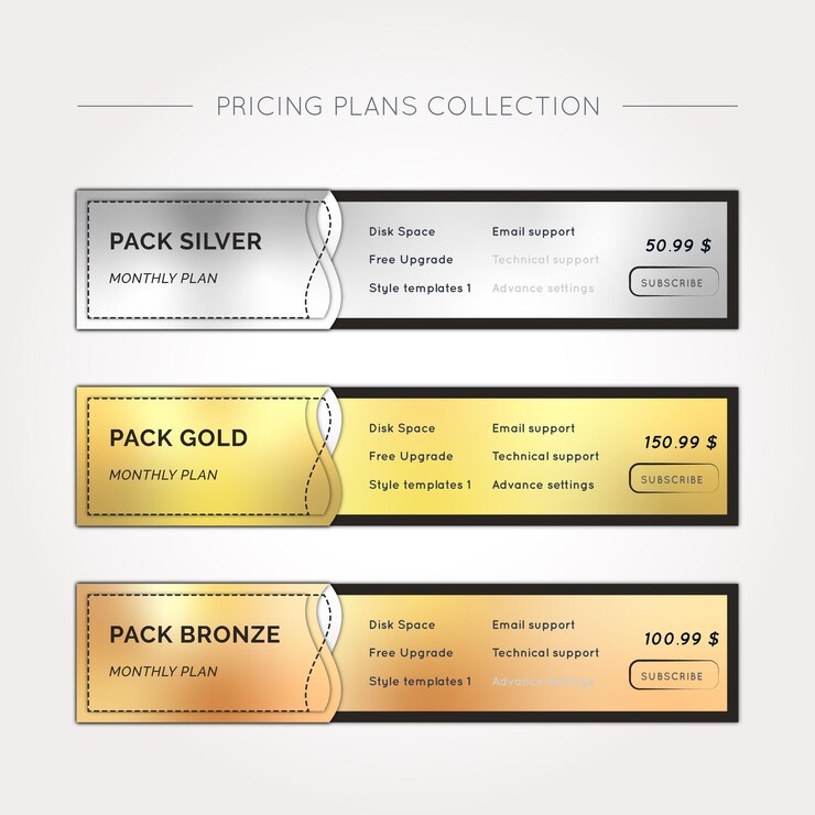 Gold and silver pricing table template design for your business