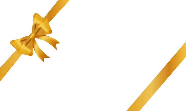 Gold Bow and Ribbon Realistic shiny satin with shadow place on left corner for decorate your wedding