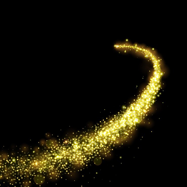 Vector gold glittering stars dust trail sparkling particles
