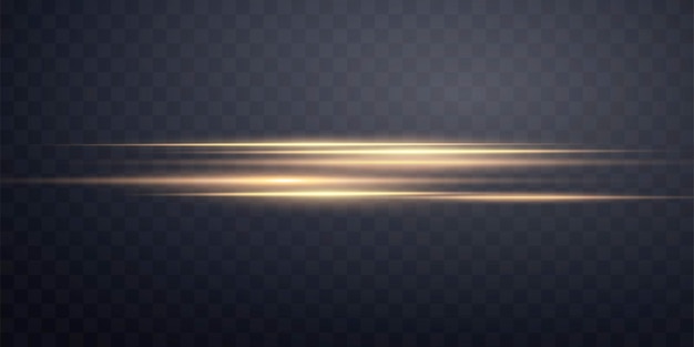 Gold horizontal lens flare Sun flash with rays or gold spotlight and bokeh Yellow glow flare light effect Vector illustration