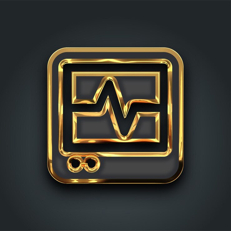 Vector gold line vector ecg machine icon on dark background