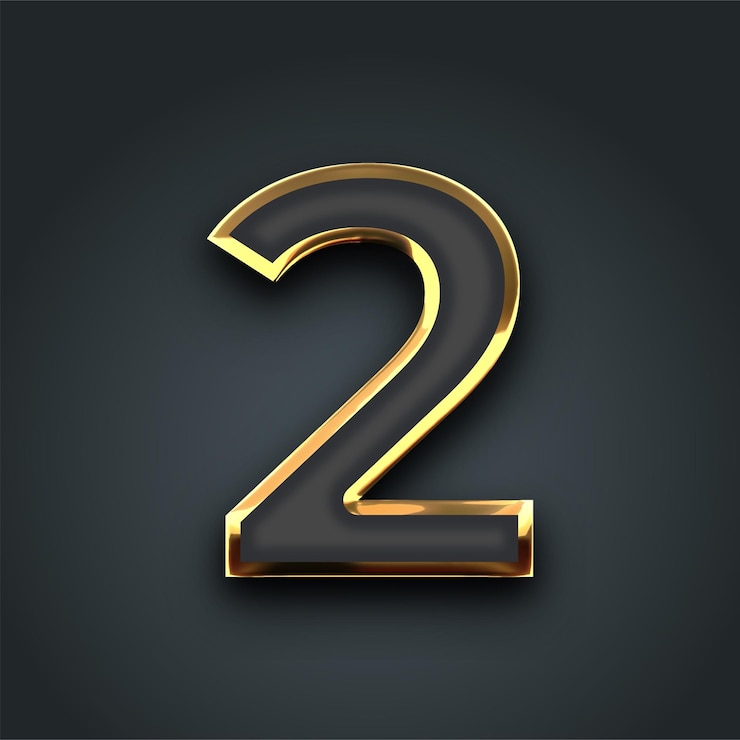 Vector gold line vector number 2 icon on dark background